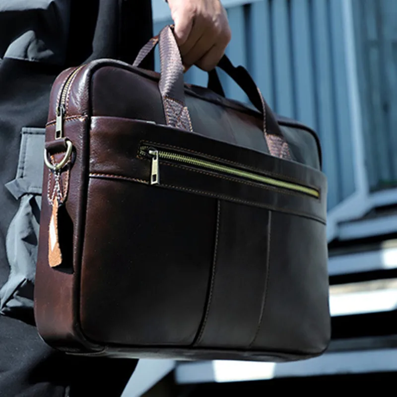 Vintage Genuine Leather Men's Briefcase Business Handbag Office Male Shoulder Messenger Bag Cowhide 15.6" Inch Laptop Bag