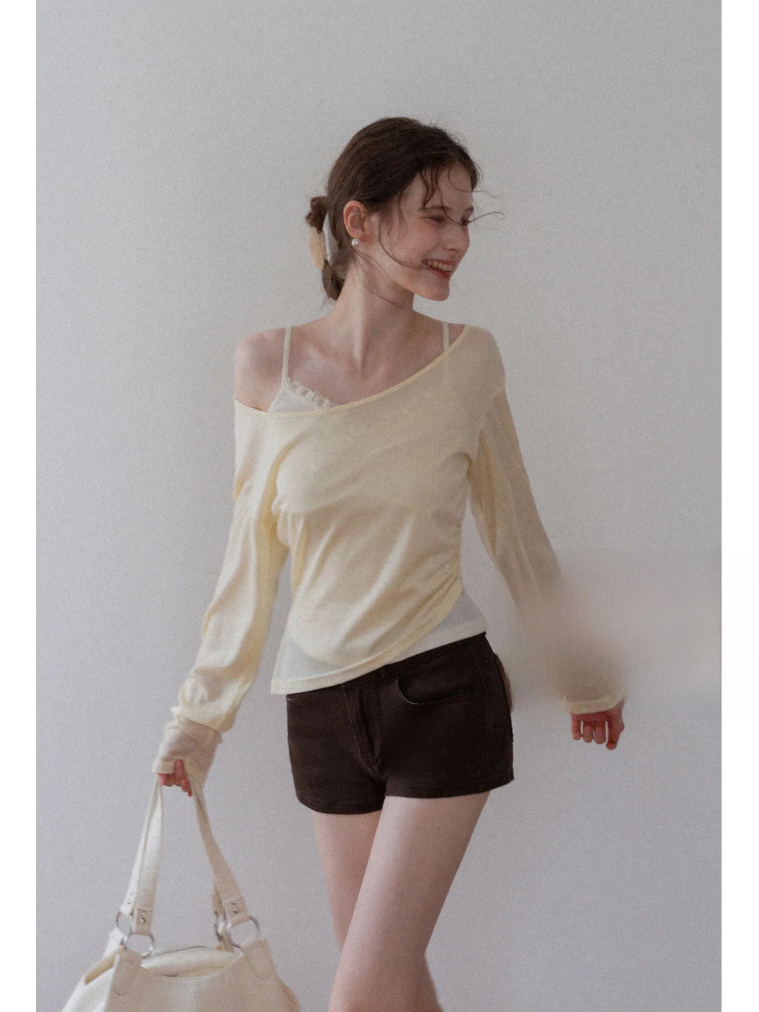 

EGGKA женский летний тонкий длинный све с защитой от солнца + майка из двух предметов, повседневный комплект из полиэфирного волокна с высокой талией