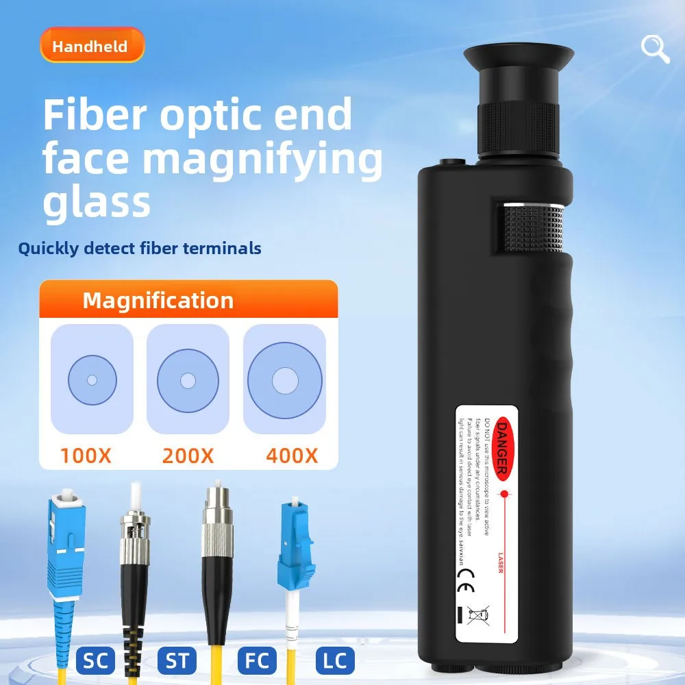 

Handheld 200/400 Times Fiber Optic Magnifying Glass/Microscope with SC Connector Ceramic End Face Detector for FTTH Applications