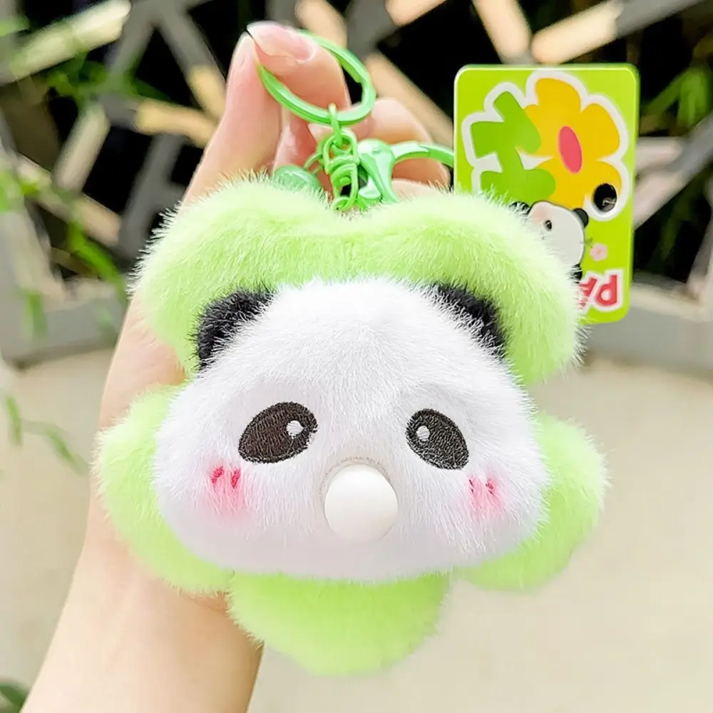 Blow Bubble Sunflower Panda Pendant Plush Doll Cute Expression Panda Flower Plush Keychain Funny Cartoon