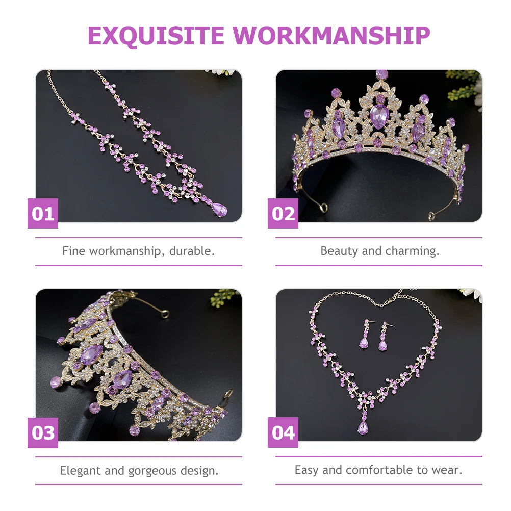 

Zinc Alloy Bridal Tiara Necklace Earrings Set Eye catching Wedding Jewelry for Brides Banquet Party Accessories