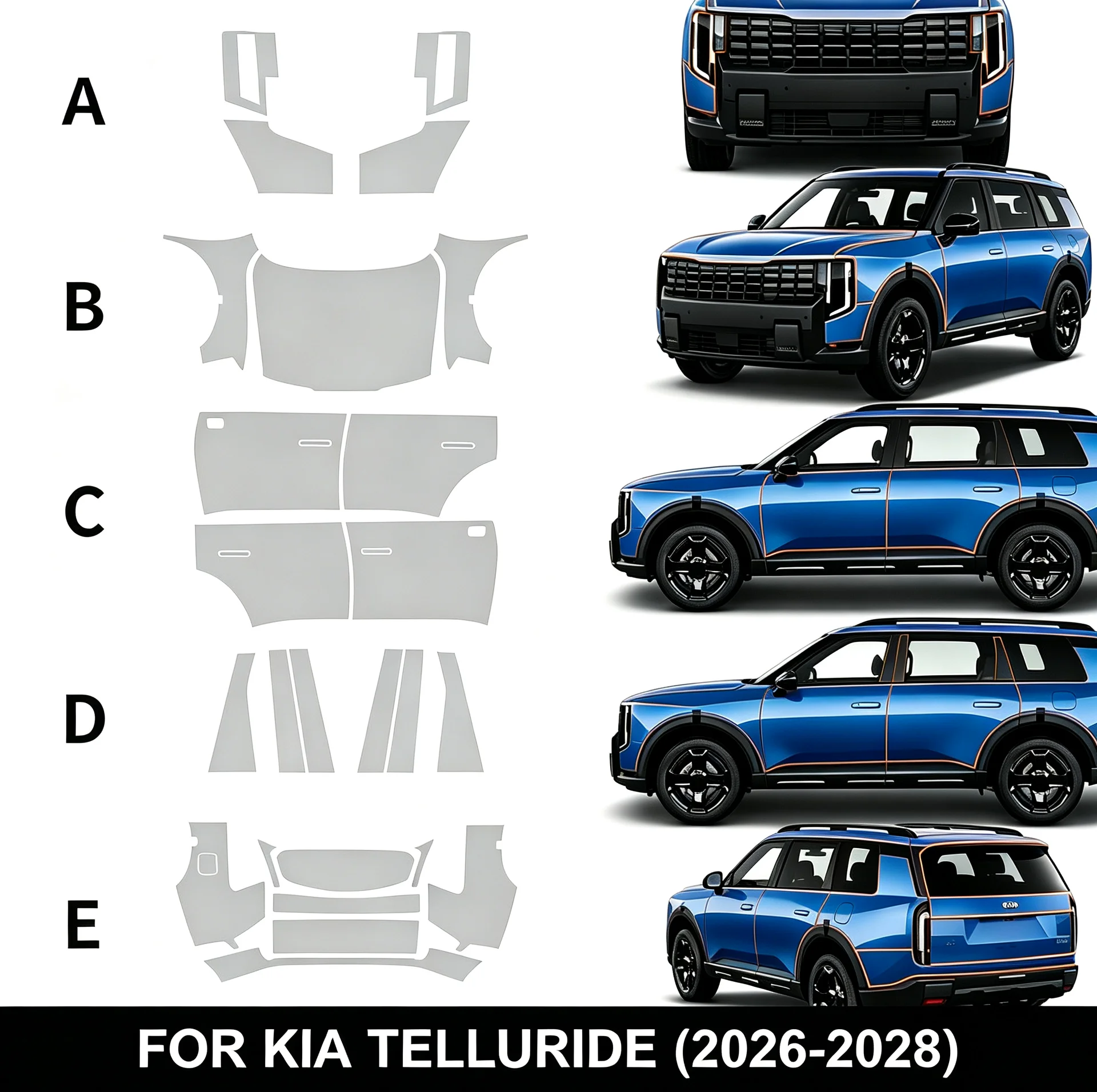 For Kia TELLURIDE 2026-2028 Car Paint Transparent TPU Protection Film PPF Scratch Resistant Pre Cut Bra Body Sticker Decal Film
