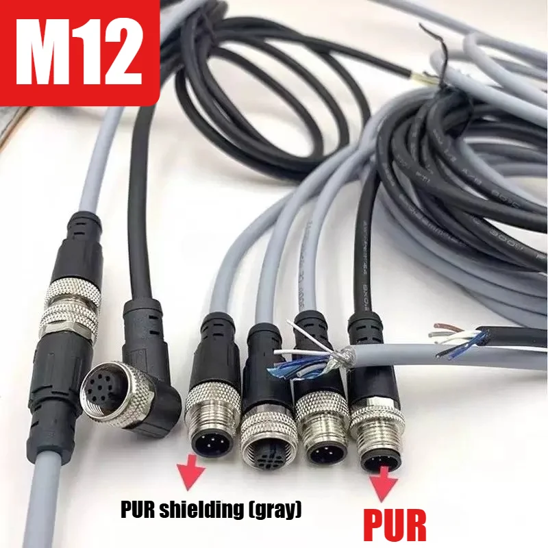 M12 Aviation Plug PUR Connector Line 4Pin 5Pin 8Pin 12-core Waterproof Sensor IP67 Oil-resistant Wear-resistant Adapter Cable