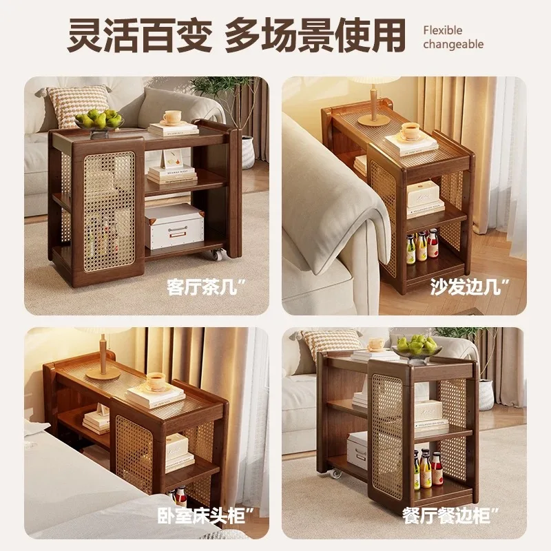Solid wood multi-functional art modeling side few living room Nordic sofa side few household simple side cabinet trolley