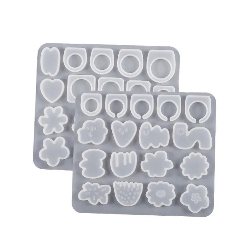 Flower Shaped Rings Silicone Mold Crystal Epoxy Resin Mirror Face Irregular Flower Silicone Mould For DIY Ring Jewelry Making