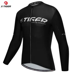 X-TIGER Cycling Jersey Black Men Slim Fit Long Sleeve Shirts Breathable Quick Dry Full Zip with 4 Rear Pockets Bicycle Clothes