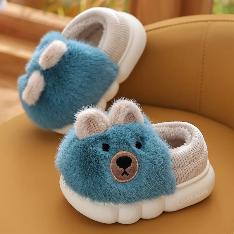 

Children's Winter New Cute Cartoon Cover Heel Cotton Slippers Non-slip Soft Sole for Kids Girls Boys Baby Warm Plush Home Shoes