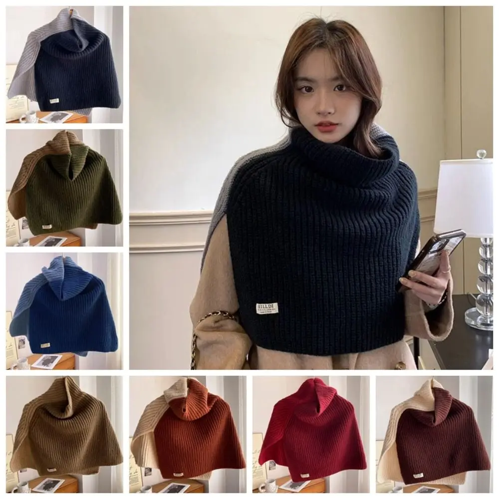 Contrast Color High Collar Shawl Warm Irregular Shawl Wraps Clothes Decoration Accessories Scarf Accessories Knitted Shawl