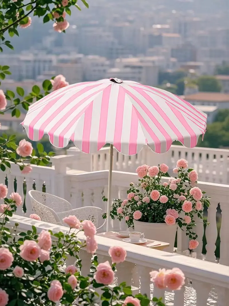 Portable Adjustable Height UPF50+ UV Protection Sunshade Umbrella for Courtyard Garden Patio Beach Scenes (Base Not Included)