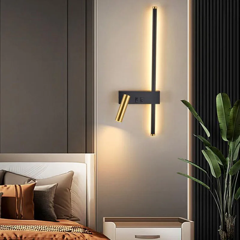 Imagem -03 - Moderno Longo Led Wall Sconce com Interruptor Luz Interior Sala de Estar Quarto Sofá Fundo Lâmpada de Parede