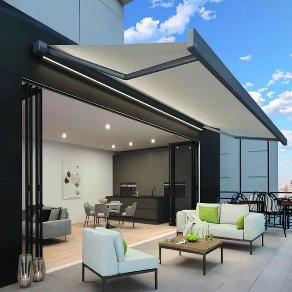 Eco Friendly Outdoor Leisure Pavilion APP Starts Modern Intelligent Canopy Windproof and Rainproof Durable Leisurely Awning