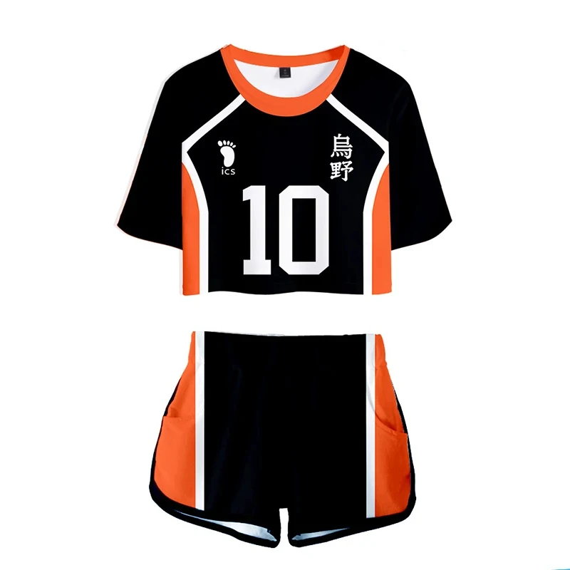 

❤2026★ Karasuno Koukou Cosplay Costume Summer Girls Cheerleading Uniform Women Anime Crop Top Short-sleeved T-shirt Shorts❤