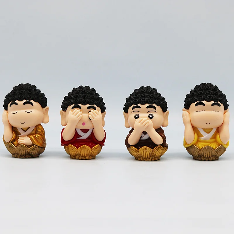 Crayon Shin-Chan Action Figure Toys para Crianças, Cos Buda, Anime, Boneca Kawaii, Modelo de Carro Ornamentos, Presente, 4Pcs