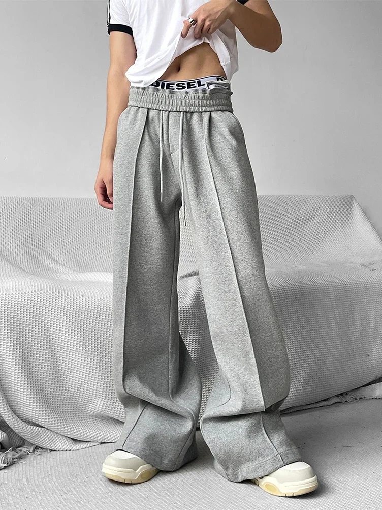 

Y2k Vintage Wide leg Flared Sweatpants Men Sport Straight Long Casual Trousers Oversize Heavy Duty Track Pants Black Gray