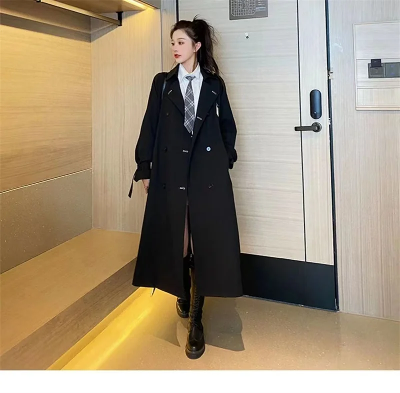High End 2025 Black Trench Coat British Long Medium Long Spring And Autumn New Style Short Hepburn Coat Jacket