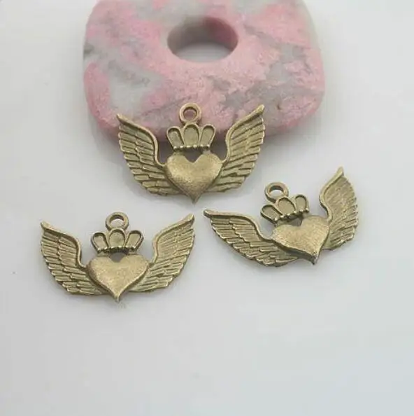 20pcs 24x16mm,hole:2mm antiqued bronze color heart with the wings design pendant G1848