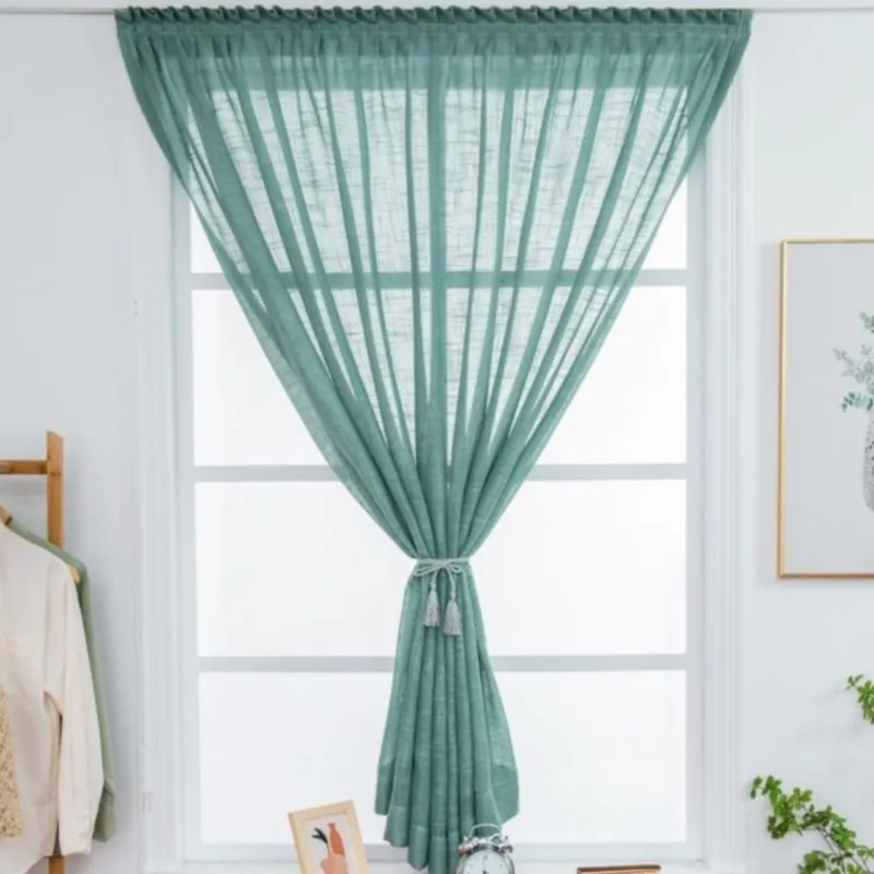 No Punching Curtain Living Room Built-in Pleated Gauze Curtain Solid Color Self-adhesive Curtain Floating Window Curtain ZG923