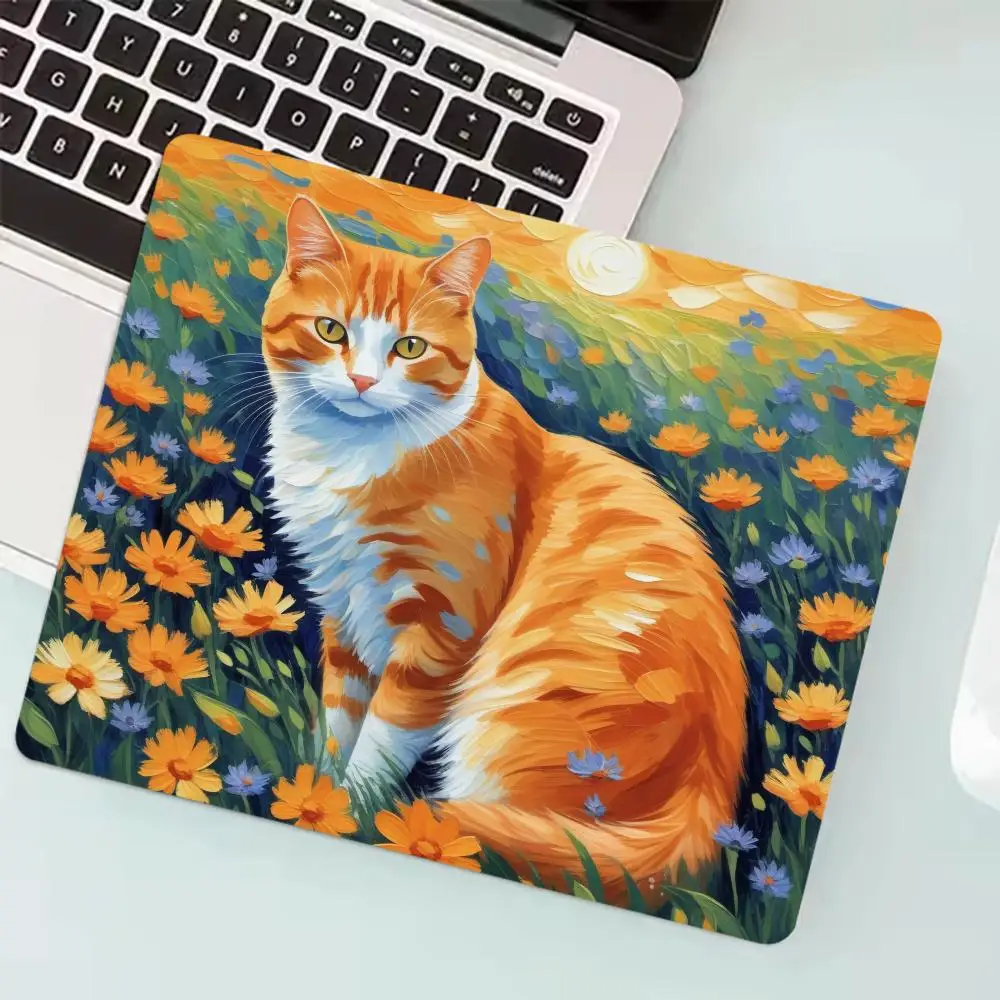 

Orange Cat Mouse Pad 40X45 Large Square Computer Office Game Table Mats Rubber Anti-slip Mousepads 22x18 Small Decor Desk Pads
