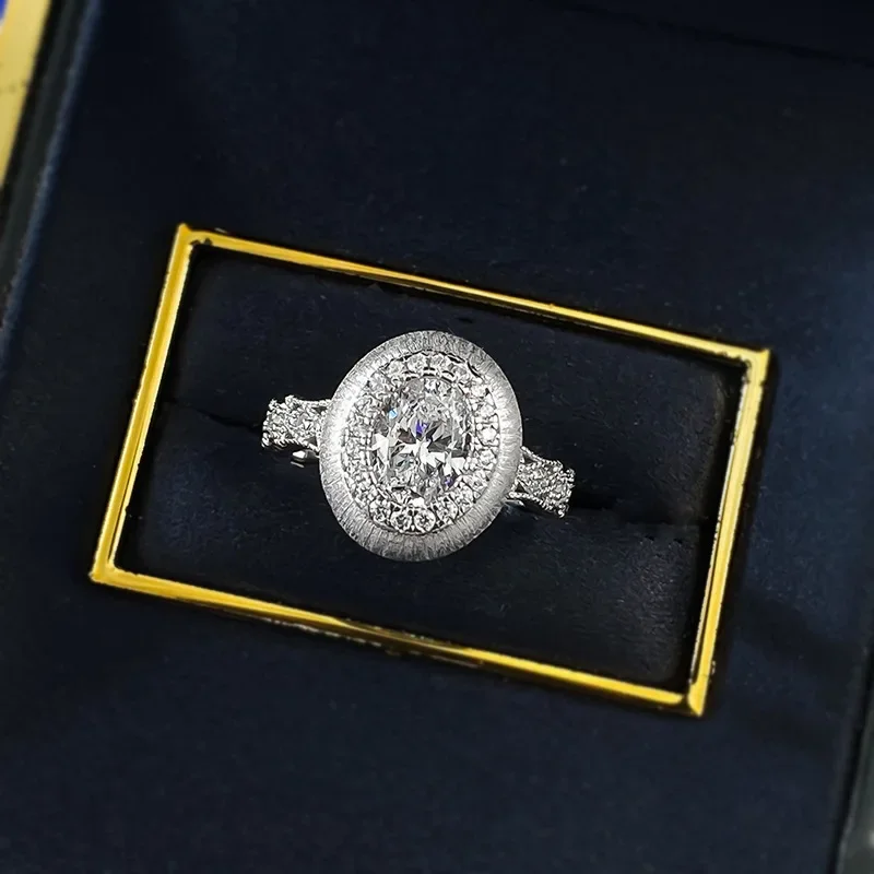 

S925 Silver Retro Egg Shaped Brushed Ring1.25 CaratsHigh-end Versatile DesignFashionable Ring Jewelry