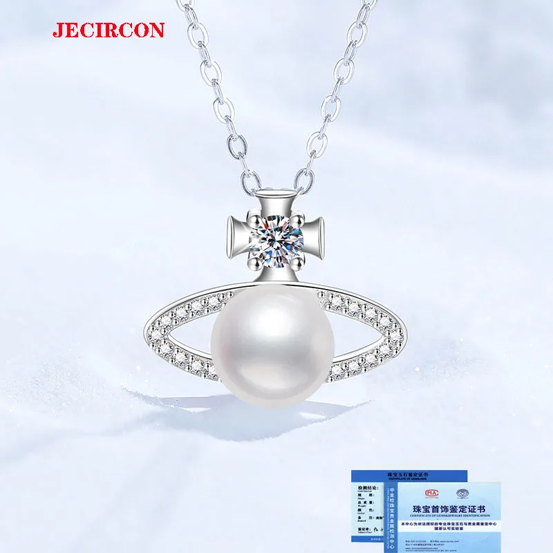 

JECIRCON муассанит жемчужное ожерелье для женщин Сатурн натуральный пресноводный жемчуг кулон S925 стерлингового серебра модная цепочка на ключицу