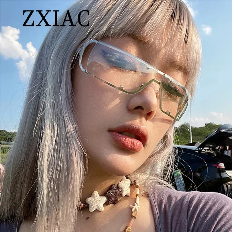 ZXIAC Futuristic Steampunk Metal Frameless Sunglasses Women Y2k Cyberpunk Millennial Hottie Casual Eyewear Sun Glasses for Men