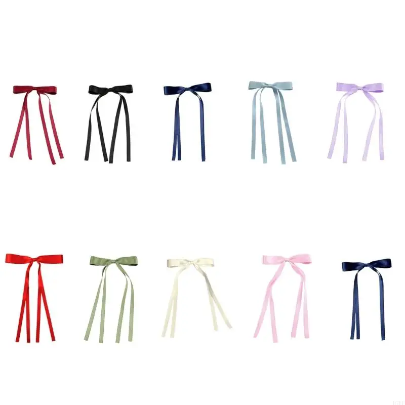 

10pc Delicate Hair Claw Clip with Double Flowing Ribbons Women Accessories