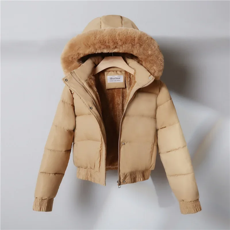 Quilted Hooded Down Jacket for Women, Warm Bakery Coats, Big Fur Collar, Korean Fashion, High Quality, Winter Clothing, New