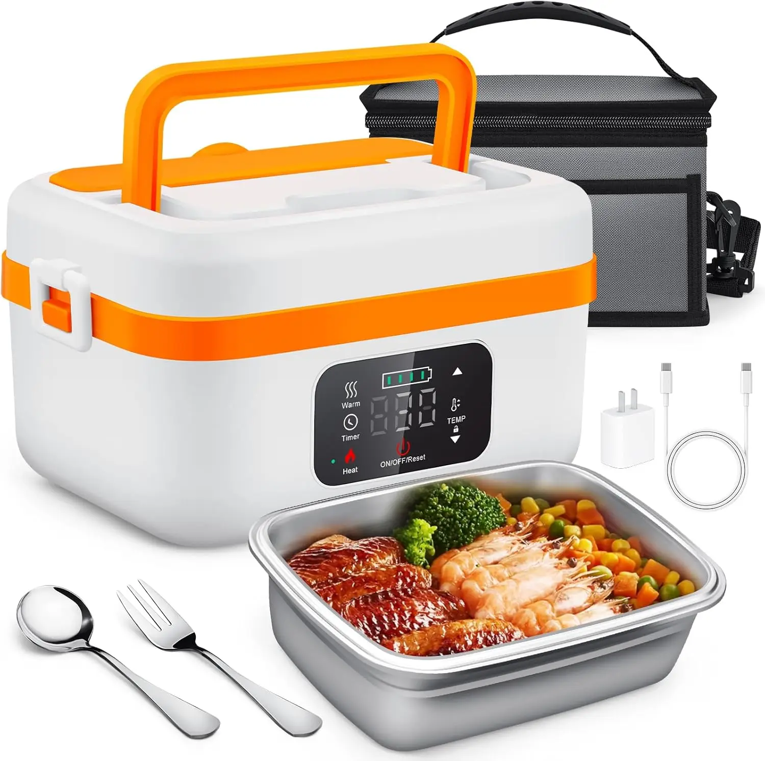 

Cordless Electric Lunch Box, Self-Heating Food Warmer, Battery Powered Lunch Boxes with 1L Container, Rechargeable Heated