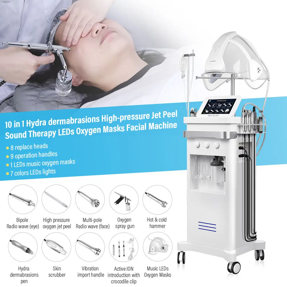 Professional 10 In 1 Aqua Peeling Water Oxygen Skin Care Deep Cleaning Oxygen Jet Hydrodermabrasion Bubble Facial Machine