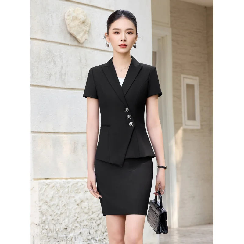 Business-style short-sleeved suit for women, summer slim-fit elegant professional attire, fashionable commuter workwear formal w