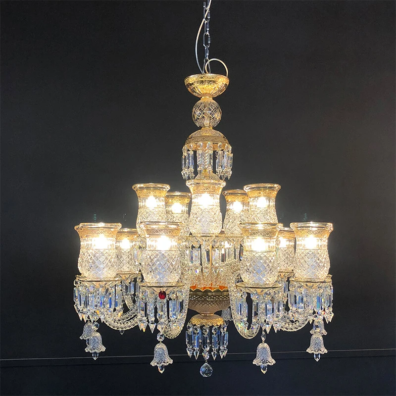 

French Luxury Villa Duplex Living Room Crystal Lampshade Pendant Light Traditional Hotel Hall Master Bedroom Lamps And Lanterns