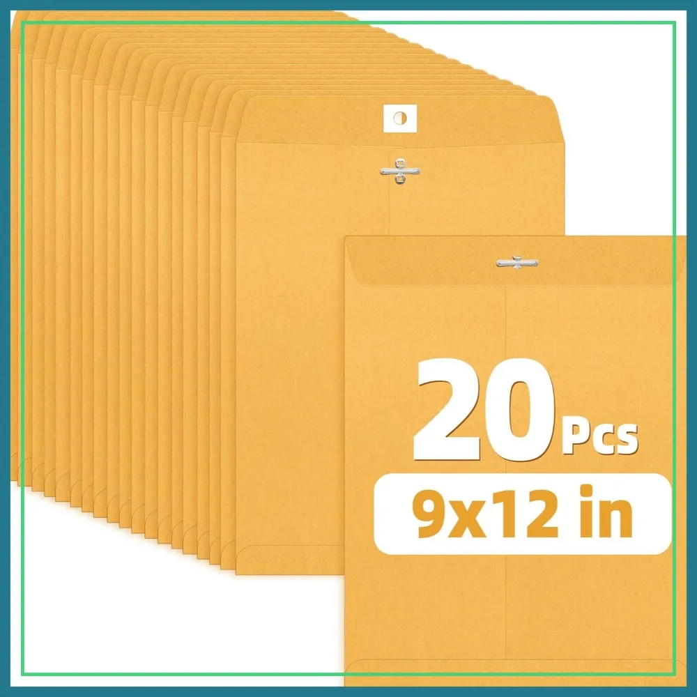 

9x12 Brown Kraft Envelopes with Clasp Closure, 28-lb Paper, 20 Pack for Mailing Documents