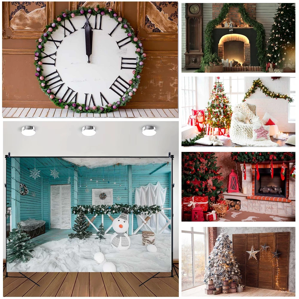 

MOON.QG Christmas Party Backdrops Wreath Xmas Trees Sofa Backgrounds Photo Props Girl Boy Festival Party Studio Family Portrait