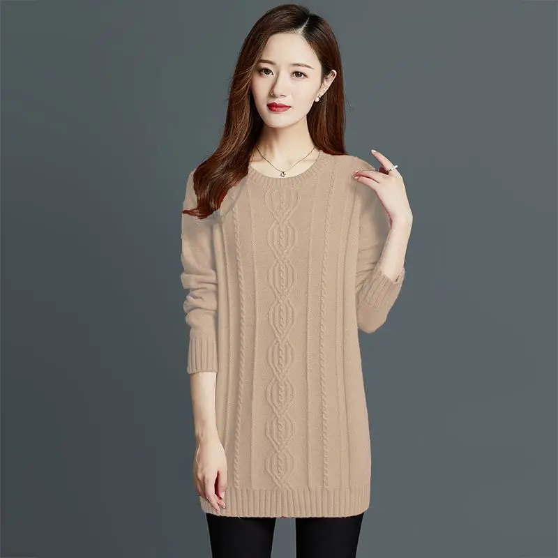 Sweater Women\'s Pullover Knitwear Loose Solid Color Top All-match Korean V-Neck Long Knit Sweater Thick Bottoming Jumper Pull