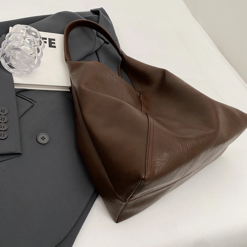 

Retro Designer 2-IN-1 Shoulder Bags For Women Soft PU Leather Pure Color Large Capacity Underarm Hobo Shopper Tote Handbag