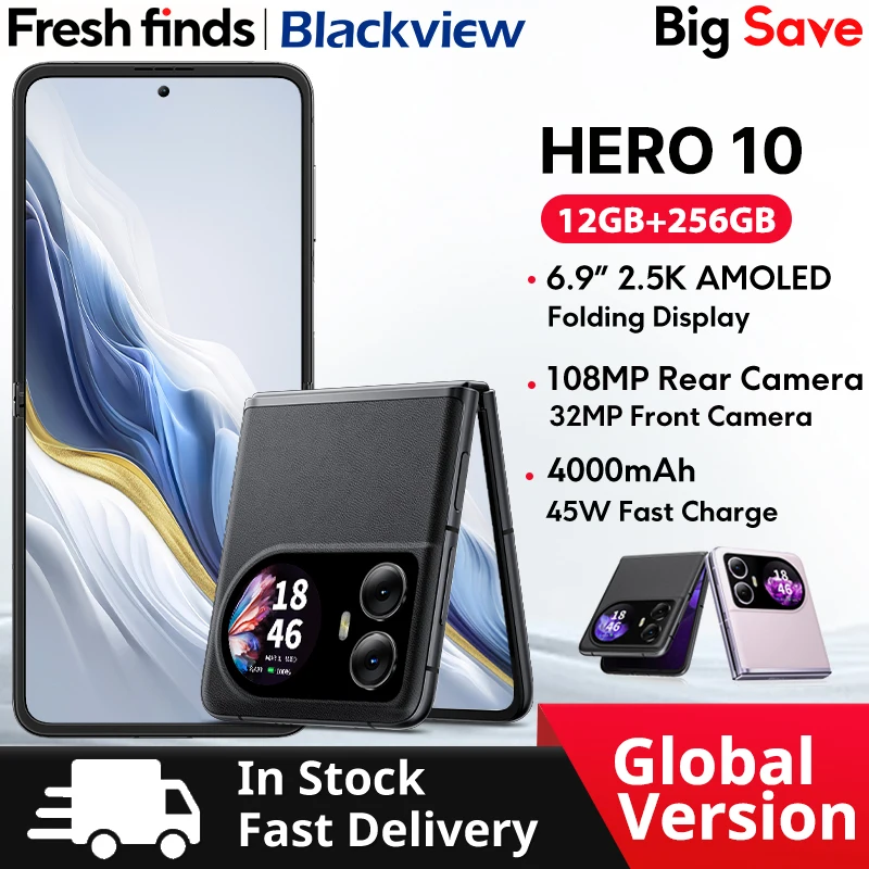 Blackview HERO 10 스마트폰, 6.9 인치 AMOLED 접이식 디스플레이, 12GB, 256GB, MTK 108MP 카메라, Helio G99, 월드 프리미어