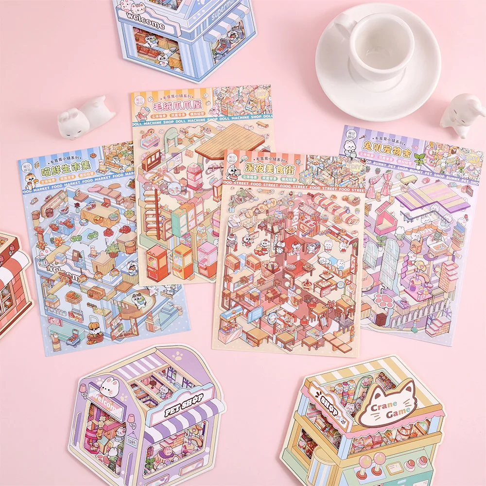 Microscopic 3D House Stickers Collection Waterproof PET Adhesive Decals Ideal for Creative Journaling Scrapbooking