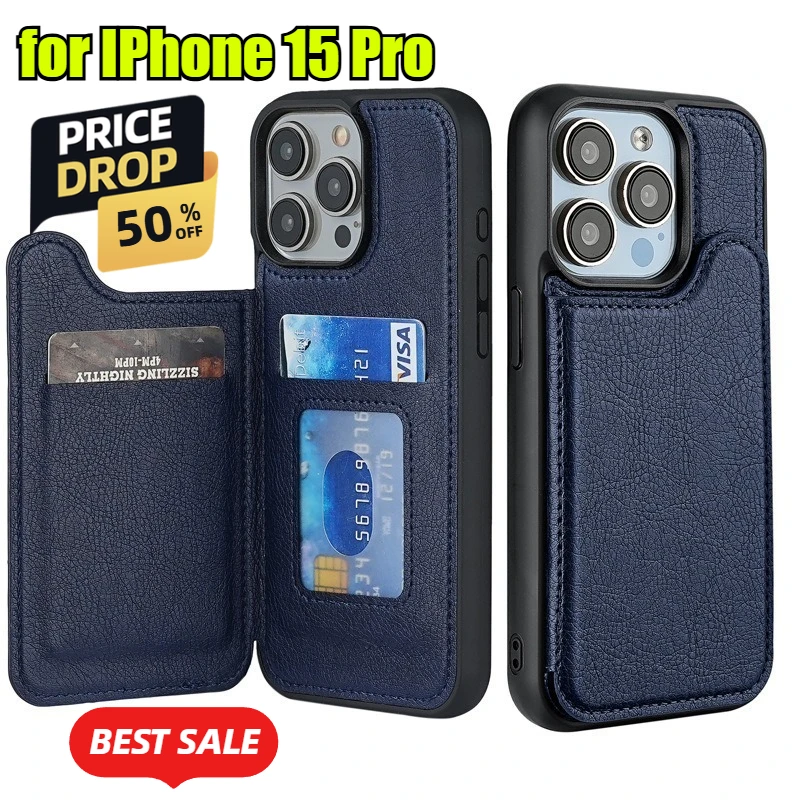 

Leather Case for IPhone 15 Pro with Card Slot Flip Cover Card-holding Phone Case Tective Cover
