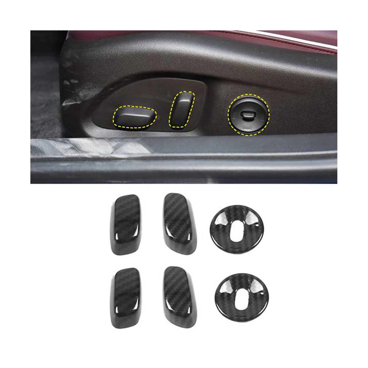 6Pcs for Cadillac CT4 2020 Car Carbon Fiber Seat Adjustment Knob Button Frame Cover Trims