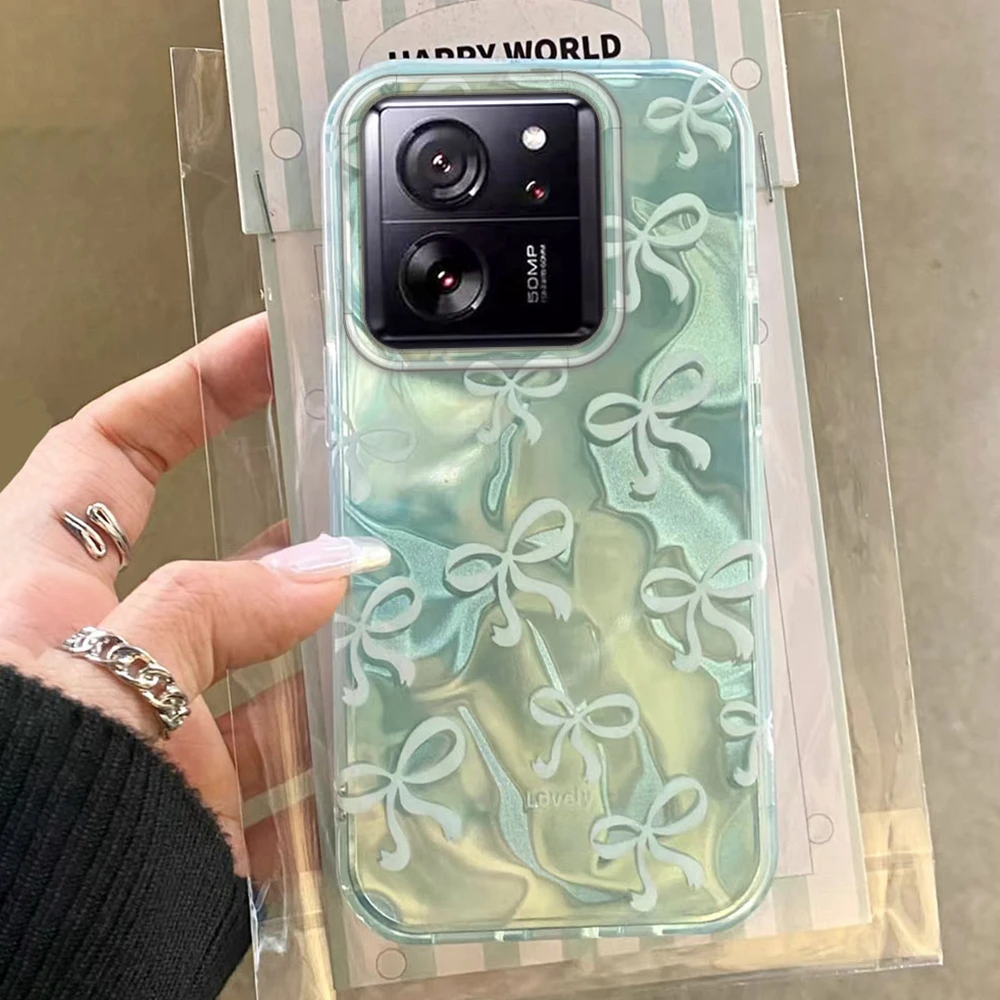 Grüne Schleife Liebe Herz Frauen Mädchen für Xiaomi 13T 14T Pro 11 Lite NE Poco X5 X6 X7 M6 C65 C61 M5S Telefon Fall TPU Fundas Abdeckung