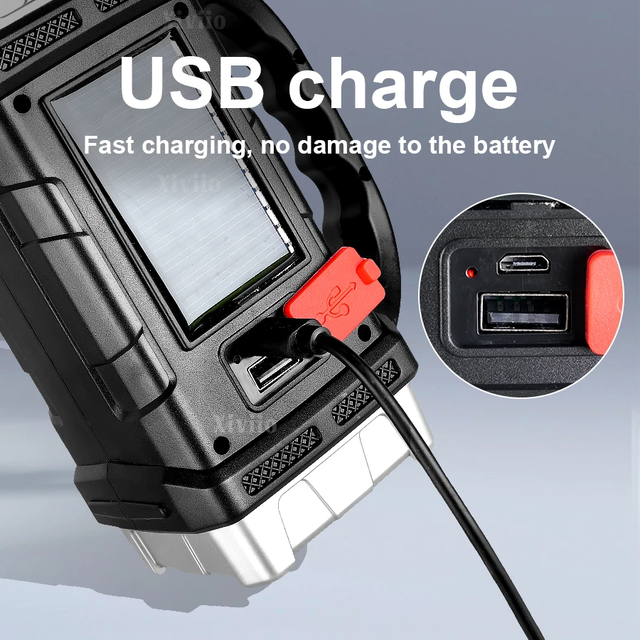 Multifunctional Solar+USB Charge Searchlight Outdoor Strong Light Emergency Hand Lamp Super Bright Camping Fishing Flashlights