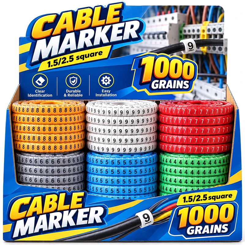 Wholesale Cable Marker Wire Label 0 To 9 Colored Insulation PVC Cable Label Electrical Wire Number Marker Tube Accessories