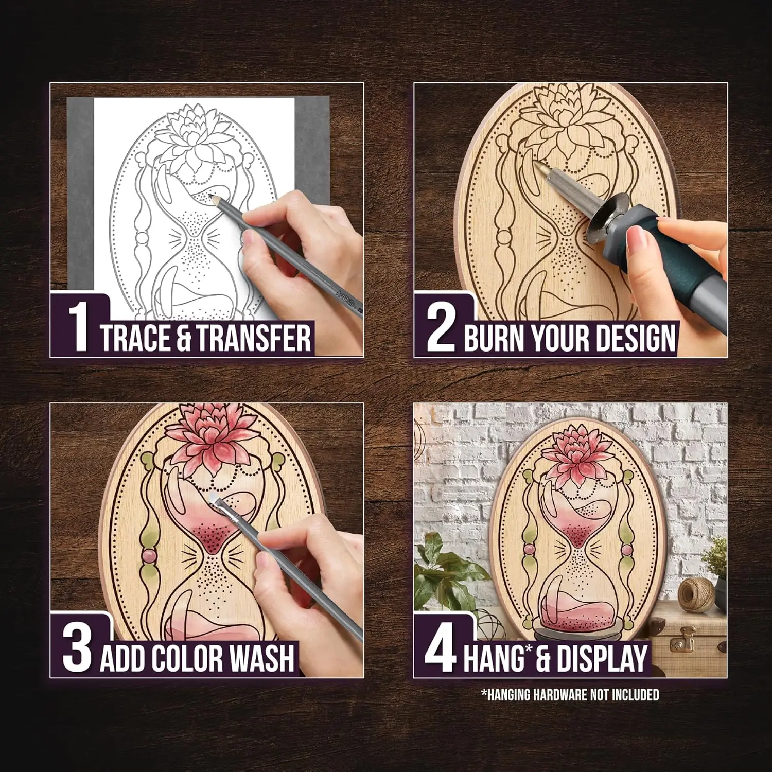 مجموعة حرق الخشب للمبتدئين مع قلم، استنسل، دهانات وأدوات للمشروعات الفنية DIY - 48 قطعة