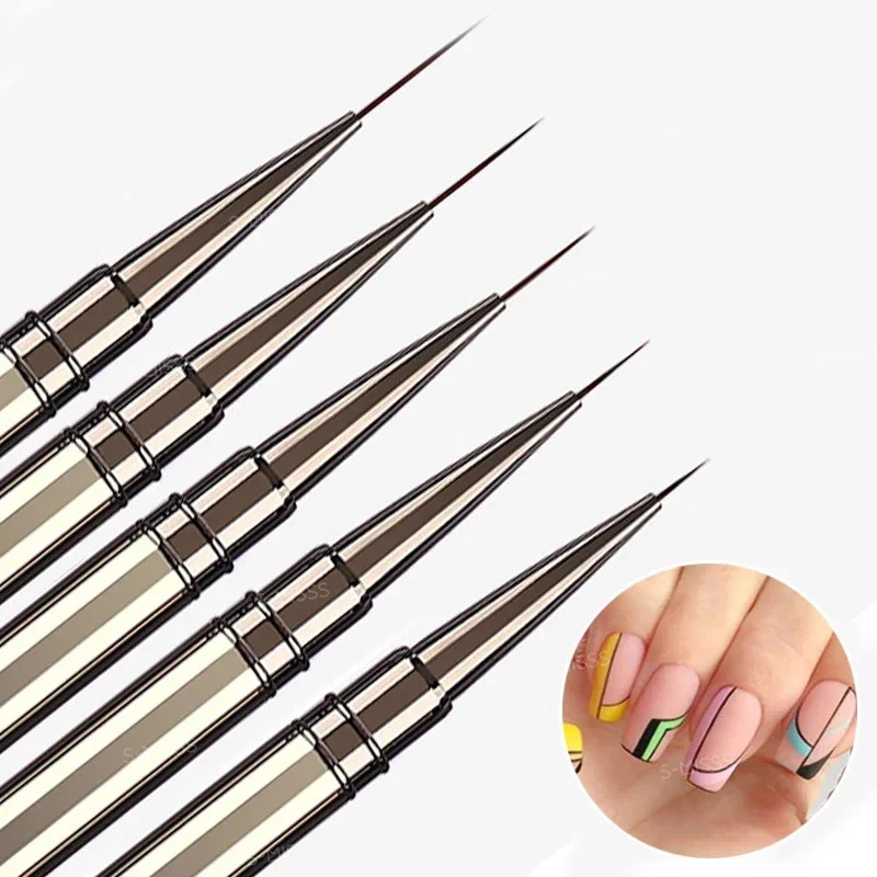 New 6/9/12/15/18mm Nail Liner Brush Set Drawing Line Stripe Painting Flower Pen Metal Handle Nail Brushes Nail Art Manicure Tool