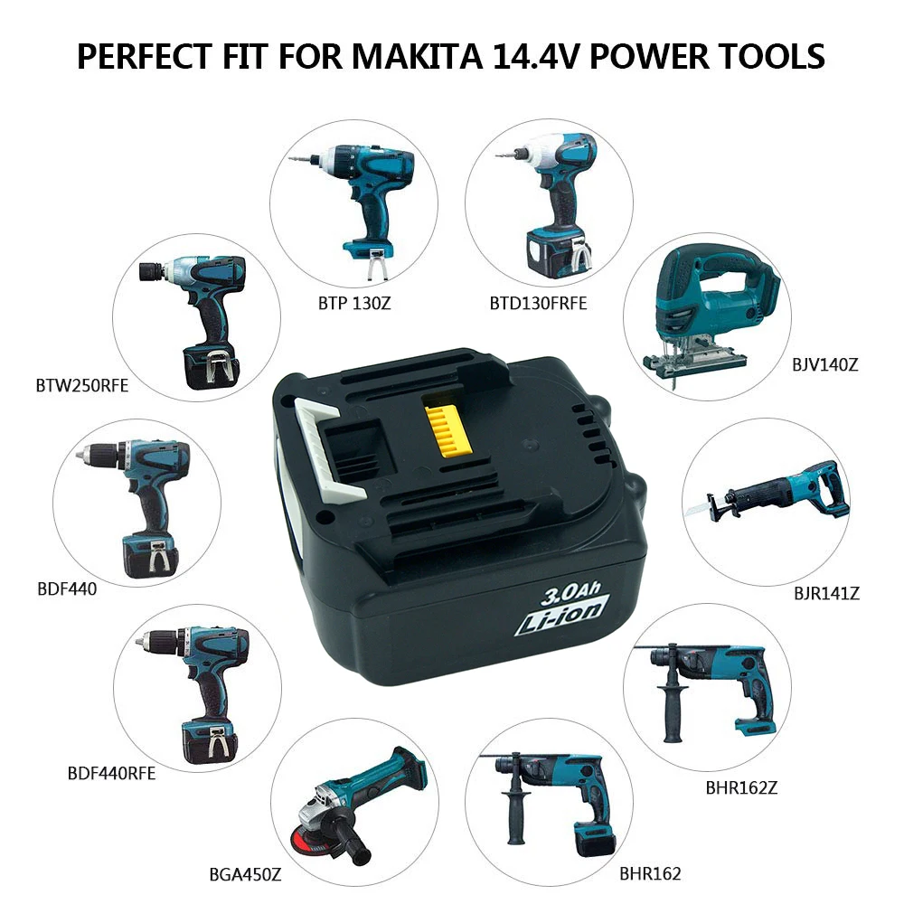 14.4V 3000mAh Lithium Cordless Drills Power Tools Rechargeable Battery for Makita 194065-3 194066-1 BL1430 BL1440 BDF343