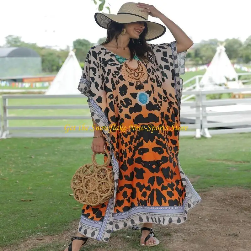 E56d menina beachwear solto robe banho cobrir praia vestido férias floral impressão praia cobrir maiô cobrir