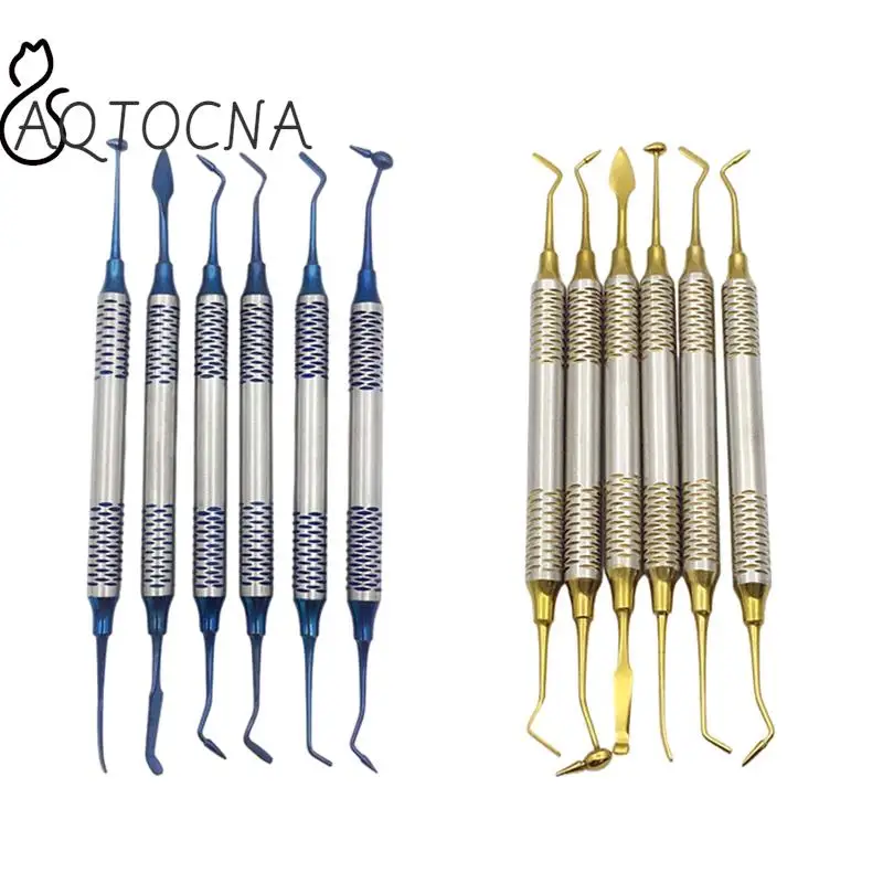 

6pcs Resin Filling Spatula Dental Composite Titanium Plated Head Resin Filler Set Thick Handle Restoration Set Dental Instrument