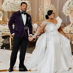 One-shoulder African Wedding Dresses Mermaid Appliques Beaded Plus Size Women Bridal Wedding Gowns For Black Girls Customized