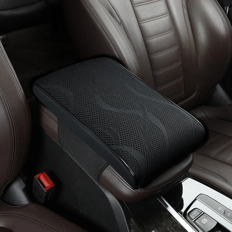 New Car Armrest Box Height Pad Universal breathable Ice shred Leather Memory Foam Auto Center Armrest Protective Cushion Support