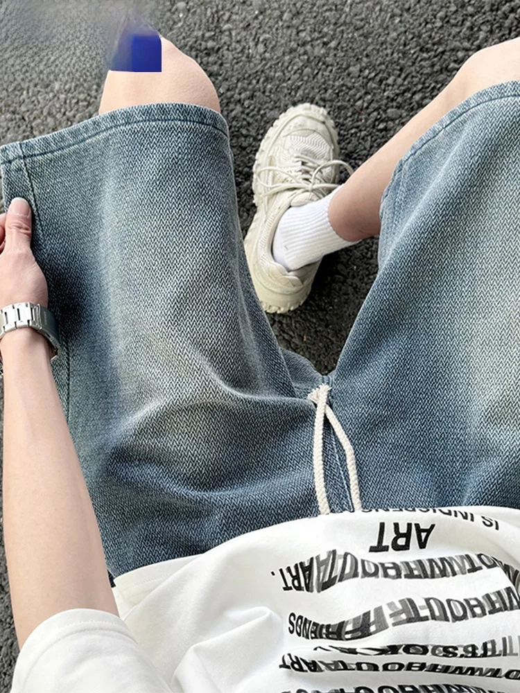 

Wassup Happy мужские летние винтажные свободные джинсовые очки со звездным узором, повседневные прямые джинсы длиной пять четвертей